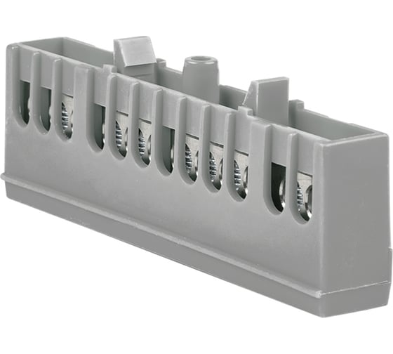 Изображение товара Шина "фаза" l EKF (6x9мм) 12 отверстий латунь серый изолированный корпус на din-рейку (20шт.) proxima sn0-63-12-is