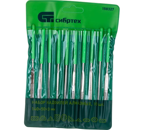 Изображение товара Набор алмазных надфилей СИБРТЕХ 140x50x3 мм, 10 шт. 158327
