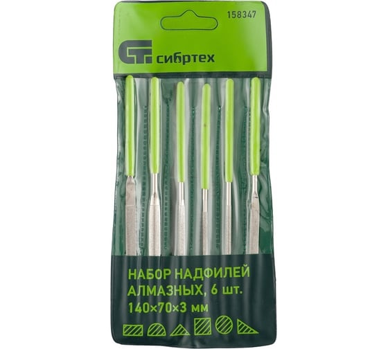 Изображение товара Набор алмазных надфилей СИБРТЕХ 140x70x3 мм, 6 шт. 158347