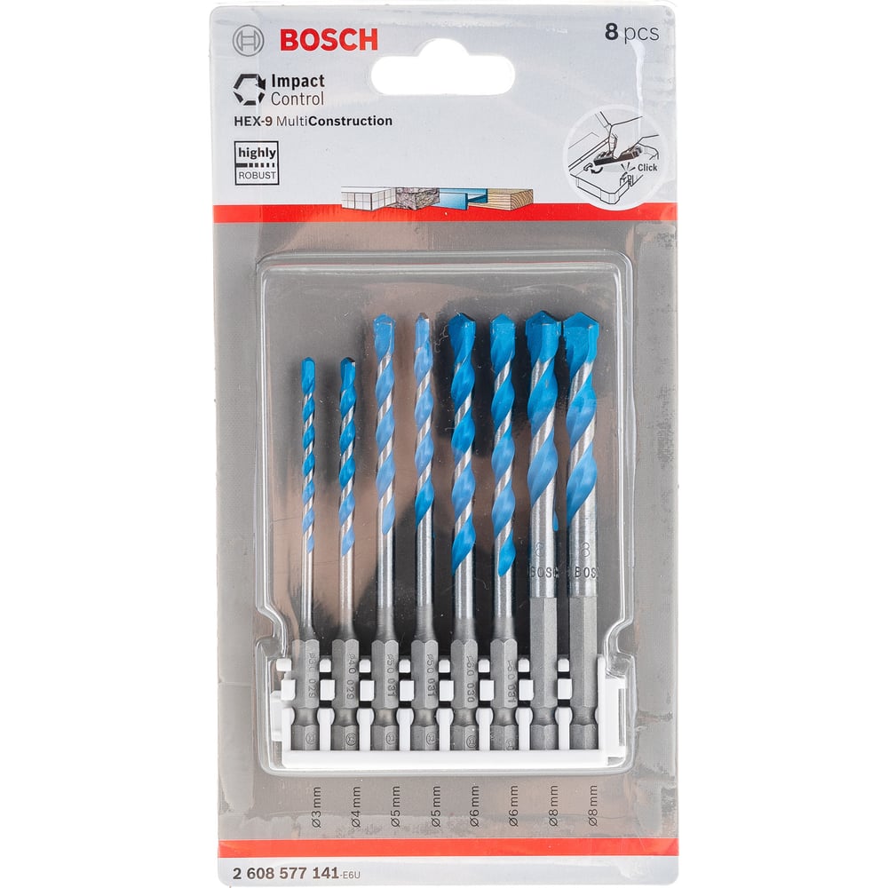 фото Набор сверл hex-9 multiconstruction impact control (3-8 мм; 8 шт.) bosch 2608577141