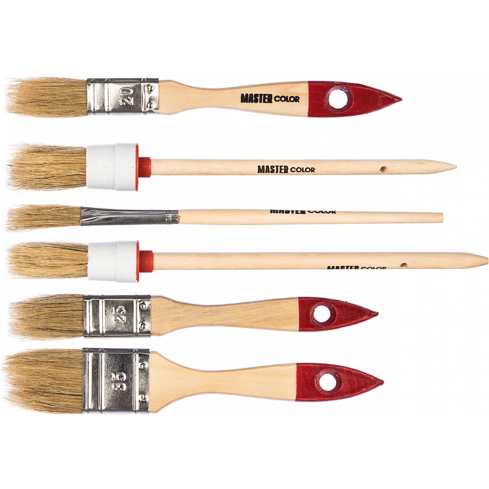 Набор из 6 кистей с деревянными ручками МASTER COLOR набор кистей master color 30 0510 с деревянными ручками 6 шт