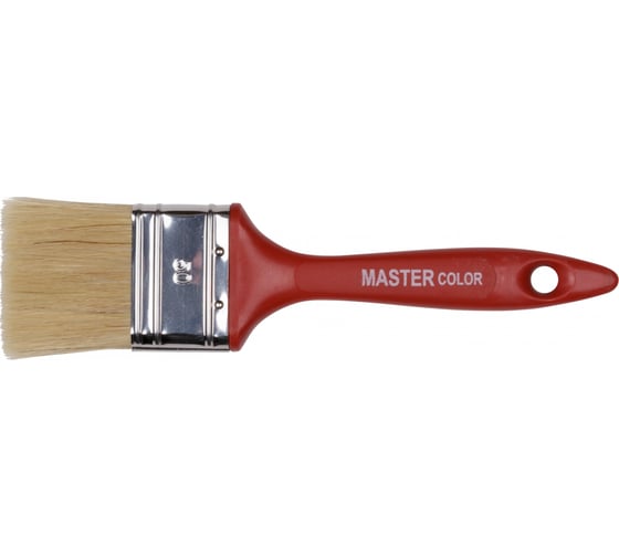 Изображение товара Флейцевая кисть, толщина 12мм, 70% ПБT / 30% светлая натуральная щетина, нержавеющий обжим, пластиковая ручка, ширина 50мм МASTER COLOR 30-0123
