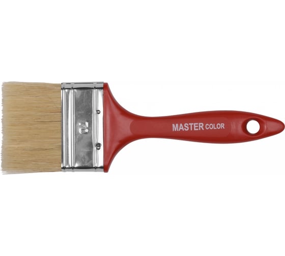 Изображение товара Флейцевая кисть, толщина 12мм, 70% ПБT / 30% светлая натуральная щетина, нержавеющий обжим, пластиковая ручка, ширина 70мм МASTER COLOR 30-0124