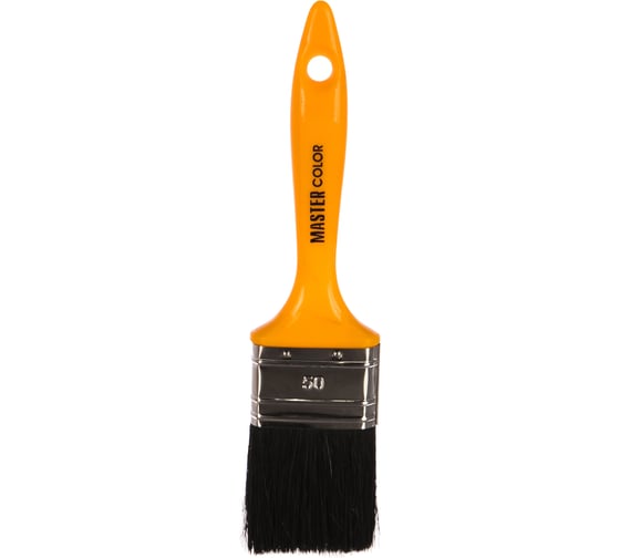 Изображение товара Флейцевая кисть, толщина 12мм, 70% ПБT / 30% черная натуральная щетина, нержавеющий обжим, пластиковая ручка, ширина 50мм МASTER COLOR 330-0163