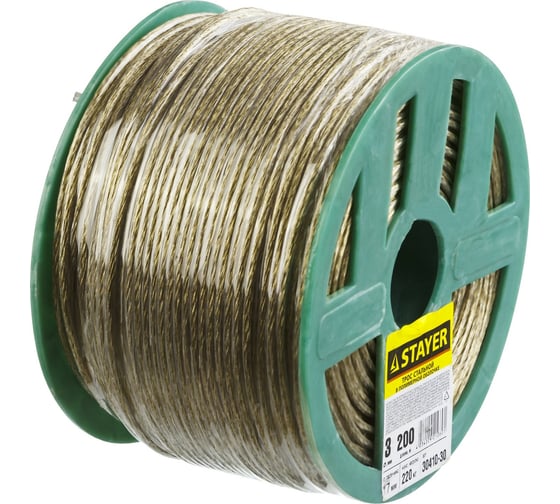 Изображение товара Стальной трос в полимерной оболочке STAYER 3 мм L=200 м 30410-30
