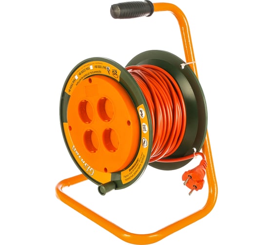 Изображение товара Силовой удлинитель на катушке, 4 гнезда 20 м ПВС 2х0.75 1300 Вт GLANZEN ЕВ-20-002 00-00001112