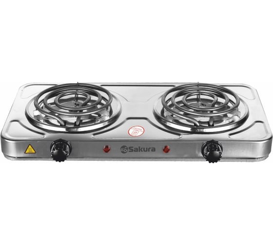 Изображение товара Электрическая плитка Sakura ПЭ-11Н 2500 Вт, 150/140 мм, 2 конфорки/спираль, нержавеющая сталь РТ-00069386