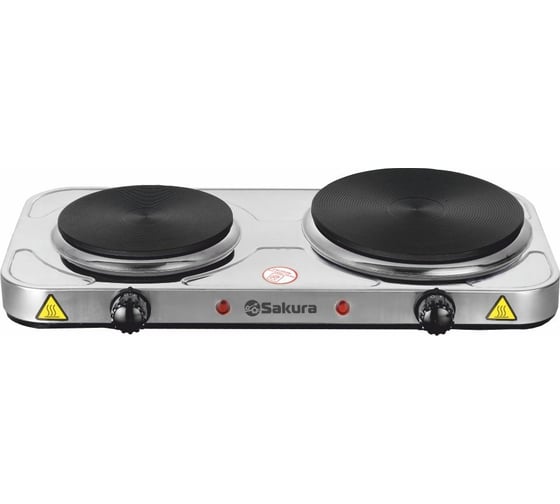 Изображение товара Электрическая плитка Sakura ПЭ-10Н 2500 Вт, 185/155 мм, 2 конфорки/диск, нержавеющая сталь РТ-00069385