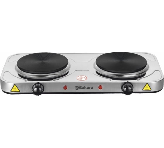 Изображение товара Электрическая плитка Sakura ПЭ-04Н 2000 Вт, 154/154 мм, 2 конфорки/диск, нержавеющая сталь РТ-00069383