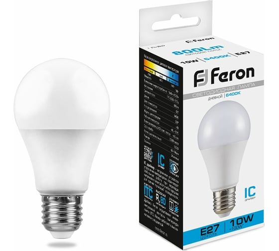 Изображение товара Светодиодная лампа - шар E27 10W 6400K FERON LB-92 25459