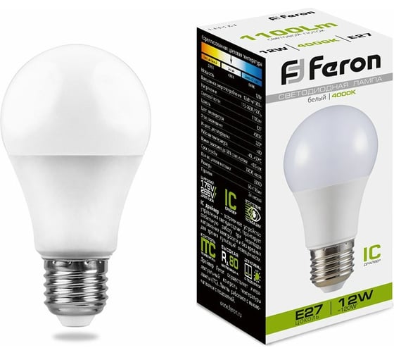 Изображение товара Светодиодная лампа - шар E27 12W 4000K FERON LB-93 25487