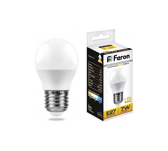 Изображение товара Светодиодная лампа - шарик E27 7W 2700K FERON LB-95 25481