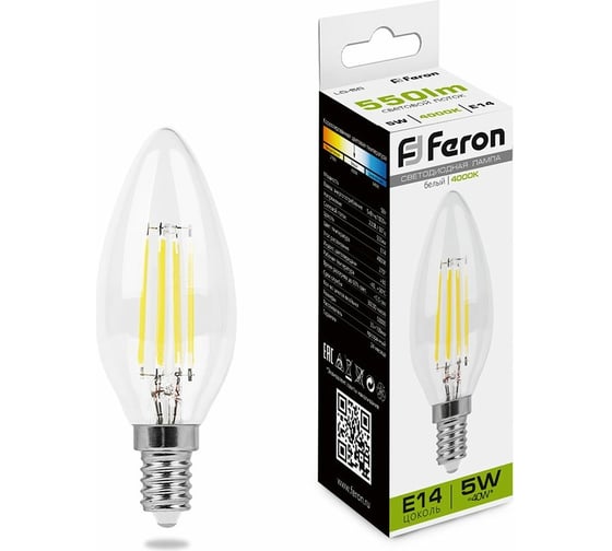 Изображение товара Светодиодная лампа - свеча E14 5W 4000K FERON LB-58 25573