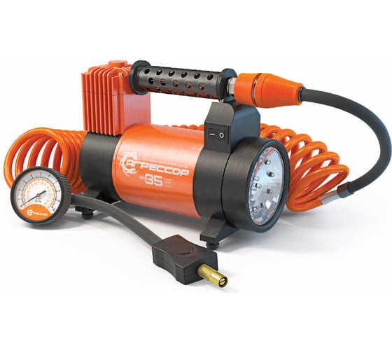 Изображение товара Металлический автомобильный компрессор 12V с LED фонарем Агрессор AGR-35L