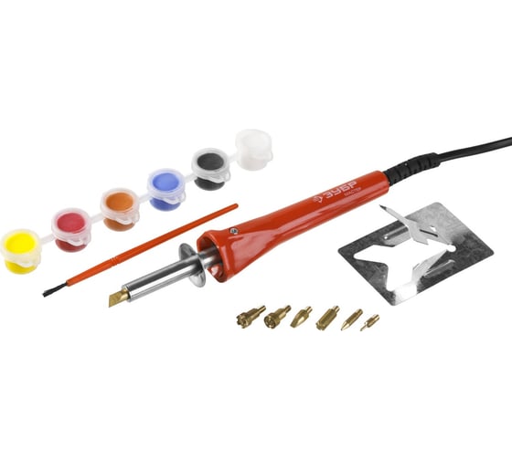 Изображение товара Прибор для выжигания с набором насадок 7шт и красками Зубр МАСТЕР 55425