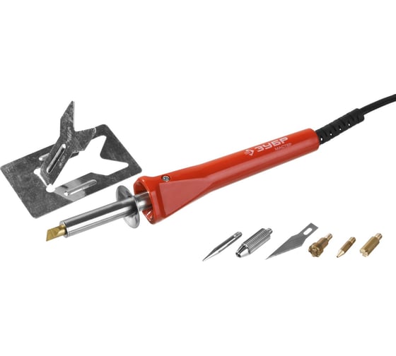 Изображение товара Прибор для выжигания, пайки, резки, с набором насадок 5шт + нож Зубр МАСТЕР 55426