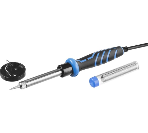 Изображение товара Электропаяльник ЗУБР Профессионал 60Вт, двухкомпонентная рукоятка, в наборе припой и подставка, 55402-60_z01