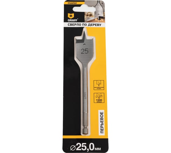 Изображение товара Сверло перьевое (перовое) по дереву 25x150 мм в блистере GRAFF 8825150