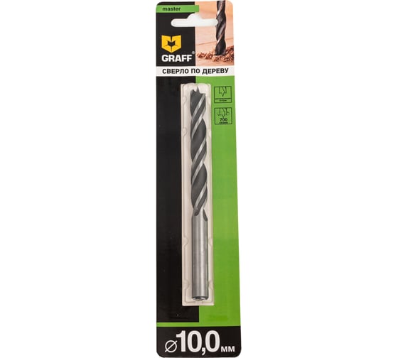 Изображение товара Cверло по дереву cпиральное 10x133 мм в блистере GRAFF 76100133