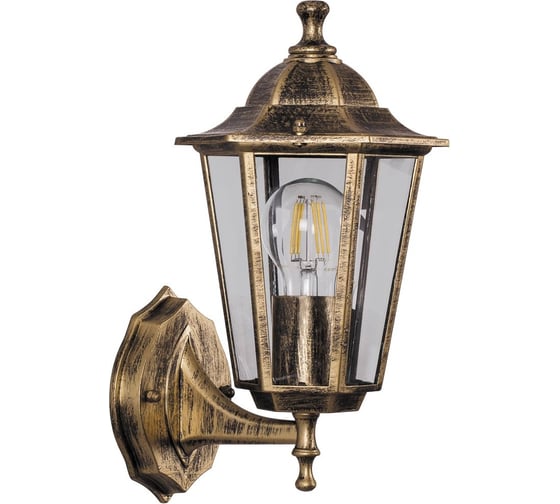 Изображение товара Садово-парковый светильник, шестигранный на стену вверх 100W E27 230V, черное золото FERON 6201/PL6201 11135