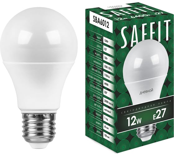 Изображение товара Светодиодная лампа SAFFIT SBA6012 Шар E27 12W 6400K 55009