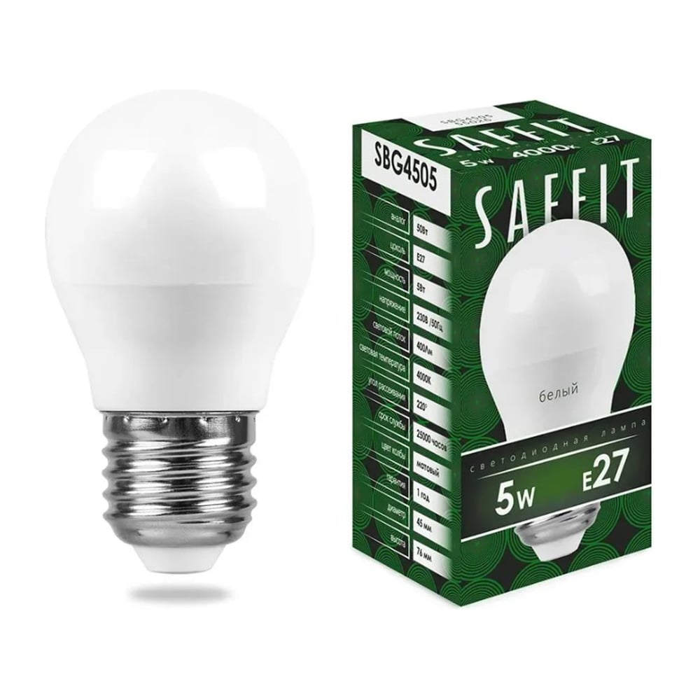 Изображение товара Светодиодная лампа SAFFIT SBG4505 E27 5W 4000K