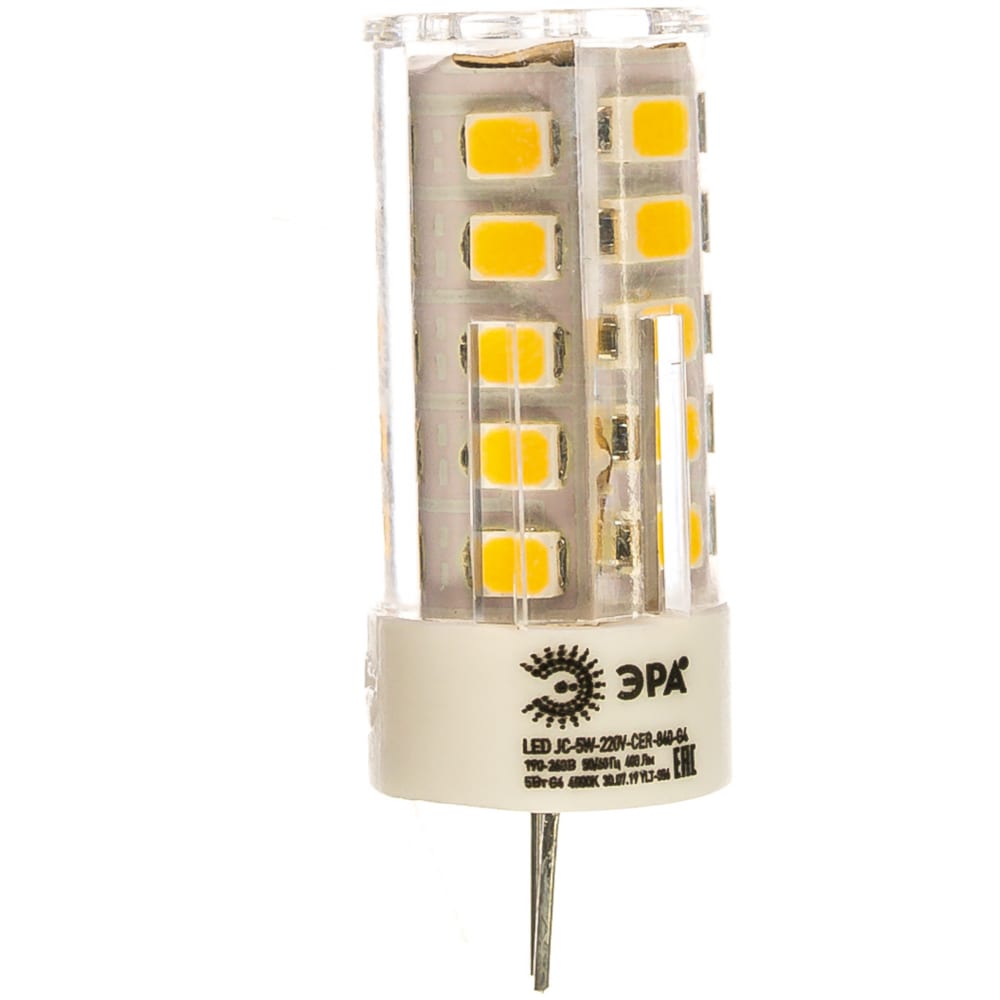 фото Светодиодная лампа эра led smd jc-5w-220v-corn, ceramics-840-g4 б0027858