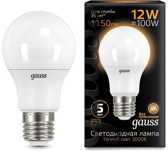 Изображение товара Лампа LED A60 globe 12W E27 3000K Gauss 102502112
