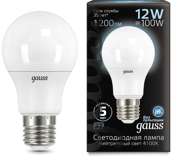 Изображение товара Светодиодная лампа Gauss A60 E27 12W 1200lm 4100K 102502212