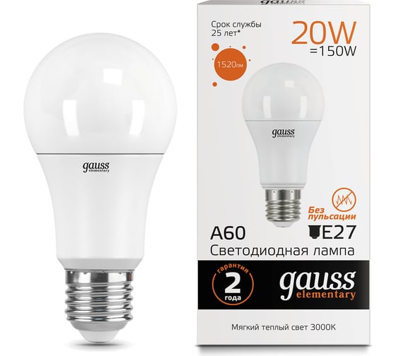 Изображение товара Лампа Gauss LED Elementary A60 20W E27 2700K SQ 23219