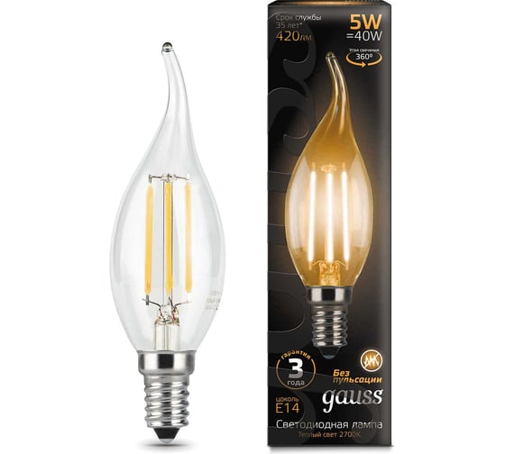 Изображение товара Лампа Gauss LED Filament Candle tailed E14 5W 2700K SQ 104801105