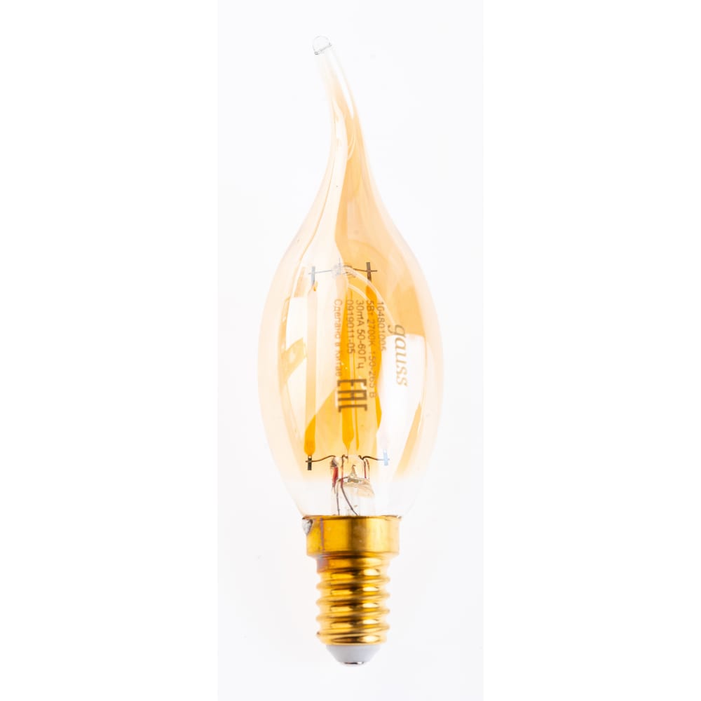 фото Лампа led candle tailed golden e14 5w 2700k gauss filament 104801005