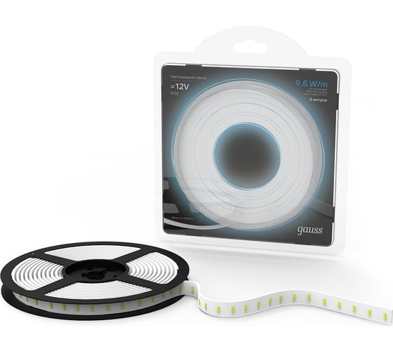 Изображение товара Лента Gauss LED 2835/120-SMD 9.6W 12V DC холодный белый блистер 5м SQ 312000310