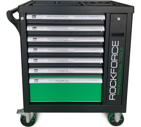 Изображение товара Инструментальная тележка Rockforce 7 секций с набором инструментов 274 предмета, зеленая RF-55300(51239)