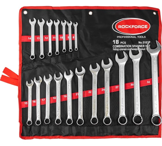 Изображение товара Набор ключей комбинированных Rockforce 18 предметов, на полотне RF-5181P(904)