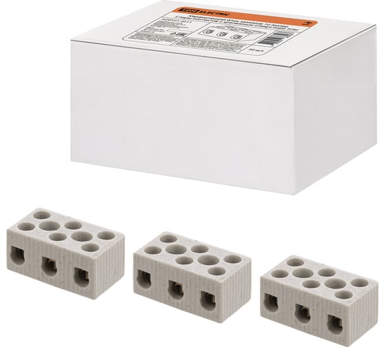 Изображение товара Керамический блок зажимов TDM ELECTRIC 10 Ампер, 3 пары контактов, с крепежным отверстием SQ0531-0511