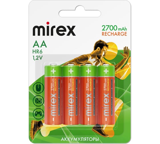 Изображение товара Аккумулятор Mirex ni-mh hr6/aa 2700mah 1,2v 4 шт 23702-HR6-27-E4