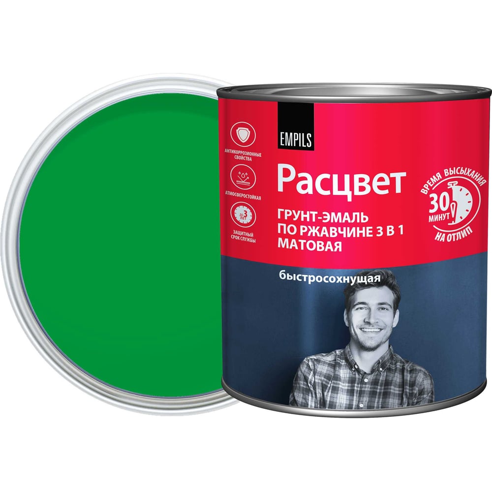 Грунт-эмаль Расцвет быстросохнущая, матовая, зеленая, 2.7 кг 82701