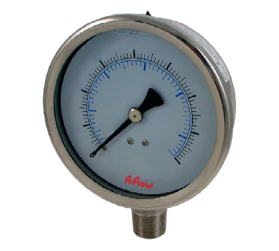 Изображение товара Манометр от 0 до 4 бар из нержавеющей стали, D50 мм, NPT 1/4", штуцер снизу A-Flow G30-S-4N-50A-4bar