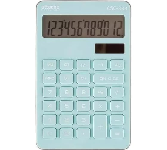 Изображение товара Настольный компактный калькулятор Attache Selection asс-333 12 разрядов, два типа питания, 170x108, голубой 1550717