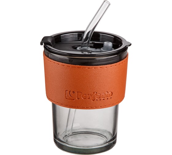 Изображение товара Стеклянный стакан с трубочкой и капхолдером PERFECTO LINEA 400 мл Smoke Grey 31-400100