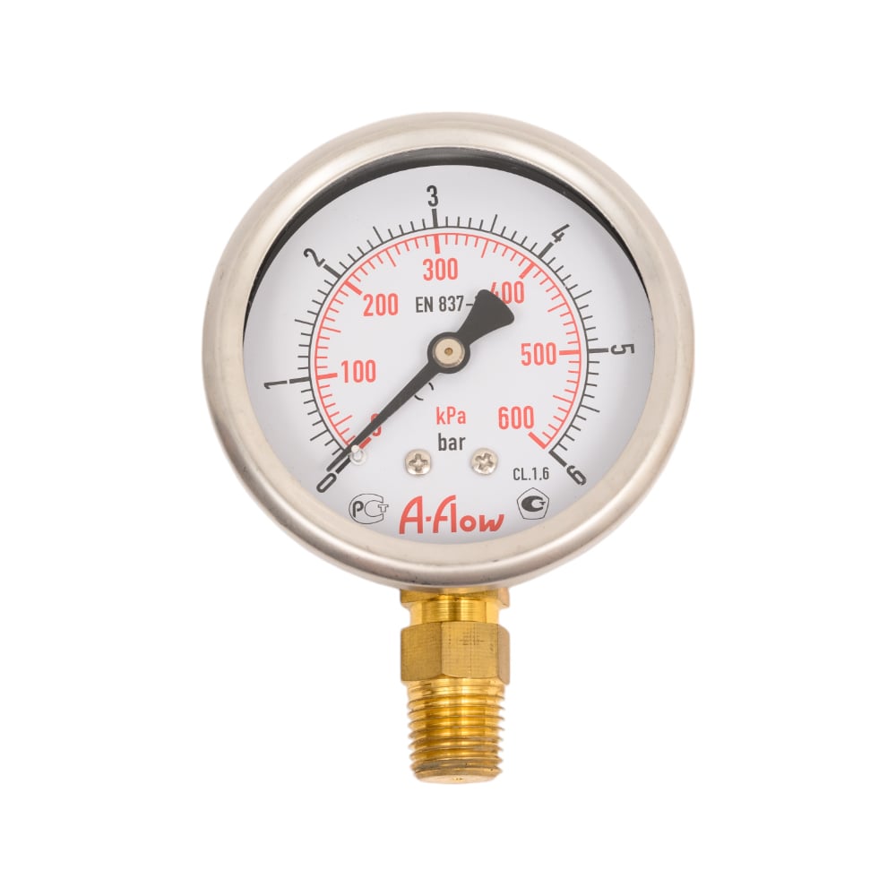Изображение товара Манометр из нержавеющей стали 0-6 бар D63 мм NPT 1/4" A-Flow G20-S-4N-63A-6bar
