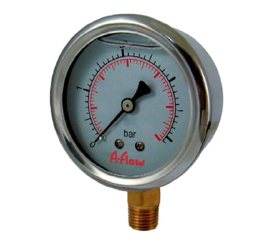 Изображение товара Манометр от 0 до 1 бар из нержавеющей стали, D63 мм, NPT 1/4", штуцер снизу A-Flow G20-S-4N-63A-1bar
