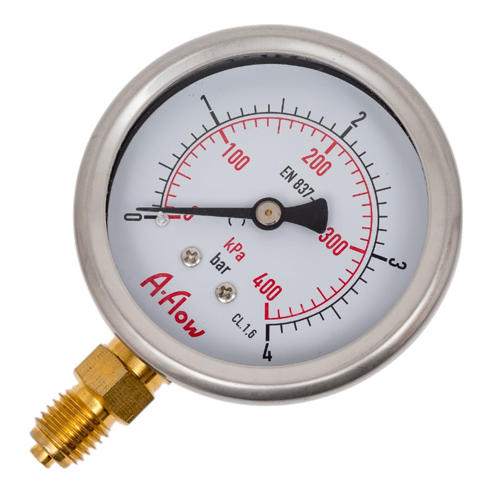 Изображение товара Манометр из нержавеющей стали 0-4 бар D63 мм M12x1.5 профессиональный