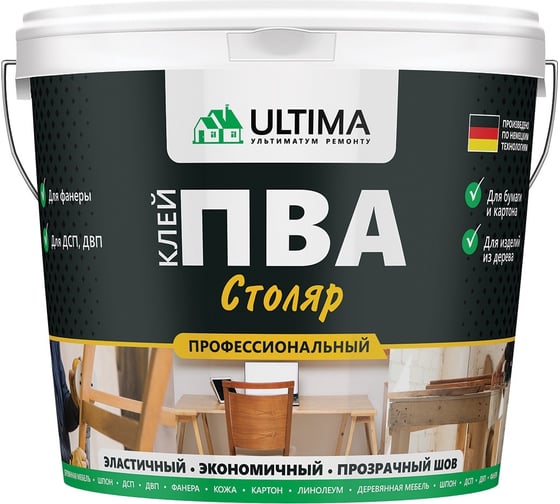 Изображение товара Клей ПВА ULTIMA СТОЛЯР ведро 0,9кг ULTSTL09