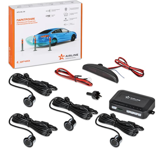 Изображение товара Парктроник на 4 датчика Airline черные, беспроводной LED дисплей APS-WL-04