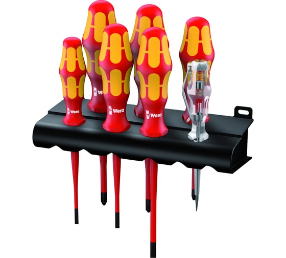 Изображение товара Набор диэлектрических отверток Wera, VDE, индикатор напряжения, подставка, 7 предметов, WE-006480