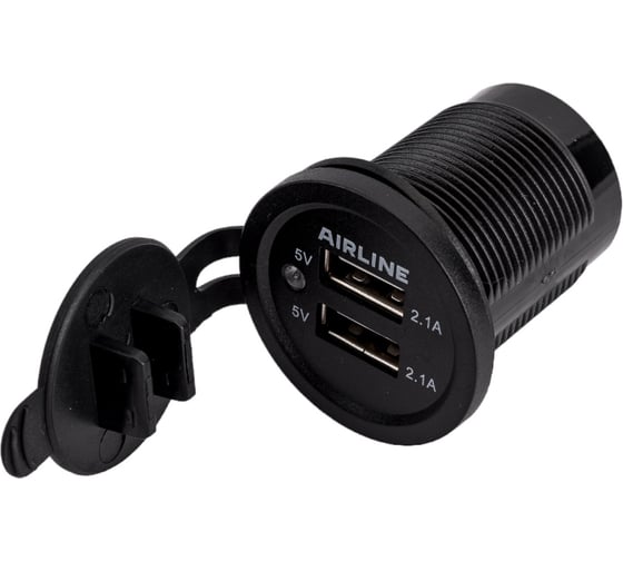Изображение товара Встраиваемая влагозащищенная автомобильная розетка с 2 портами USB 5В (2.1 и 2.1 А) Airline ACS-2U-02