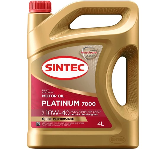 Изображение товара Моторное масло Sintec platinum 7000 sae 10w-40, api sn/cf, 4 л 600167