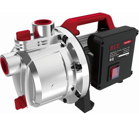 Изображение товара Садовый насос P.I.T. 1100 Вт, напор 40 м, всасывание 8 м, производительность 58 л/мин, нержавеющая сталь POG1000-P